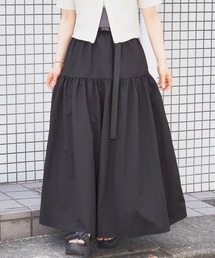 [ウェスト調整可能]バックル付きナイロンスカート