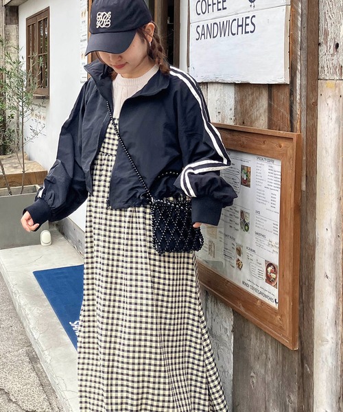セール】◎ナイロン サイドライン スタンドショートブルゾン（ライン