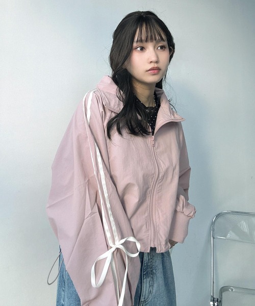 セール】◎ナイロン サイドライン スタンドショートブルゾン（ライン