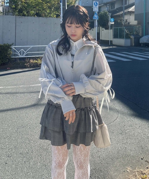 セール】◎ナイロン サイドライン スタンドショートブルゾン（ライン