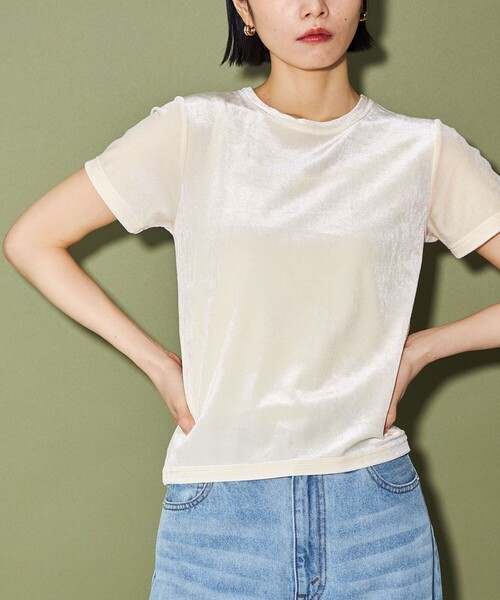 CITEN（シテン）の「＜CITEN＞ベロア コンパクト Tシャツ（Tシャツ/カットソー・レディース・オフホワイト/ブラウン/ダークグレー/イエロー/ライトピンク・FREE）」の12枚目の写真