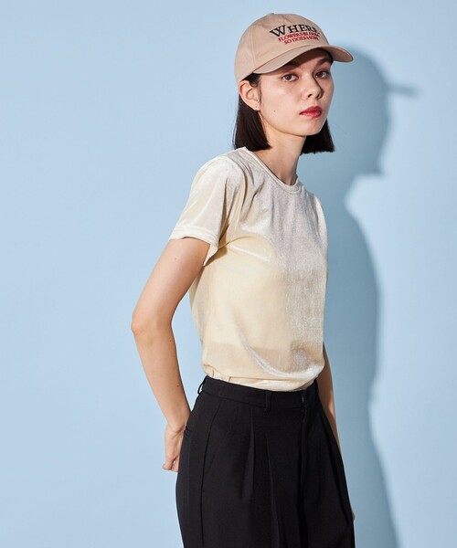 CITEN（シテン）の「＜CITEN＞ベロア コンパクト Tシャツ（Tシャツ/カットソー・レディース・オフホワイト/ブラウン/ダークグレー/イエロー/ライトピンク・FREE）」の14枚目の写真