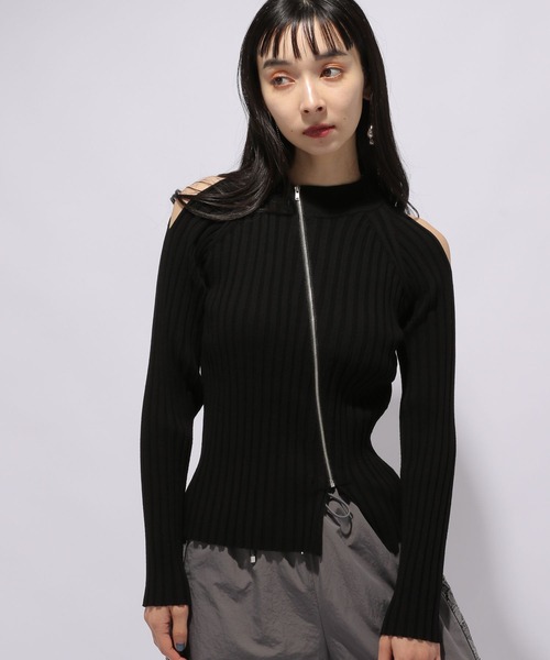 HARE（ハレ）の「カタアキZIPリブニット(HARE)（ニット/セーター・レディース・グレイッシュベージュ/ブラック・FREE）」の2枚目の写真