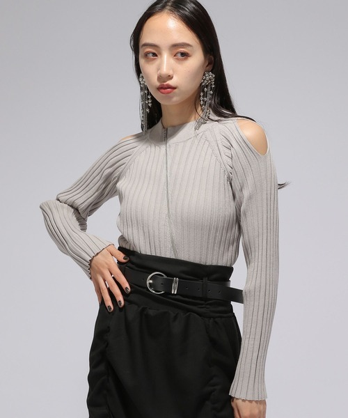 HARE（ハレ）の「カタアキZIPリブニット(HARE)（ニット/セーター・レディース・グレイッシュベージュ/ブラック・FREE）」の13枚目の写真