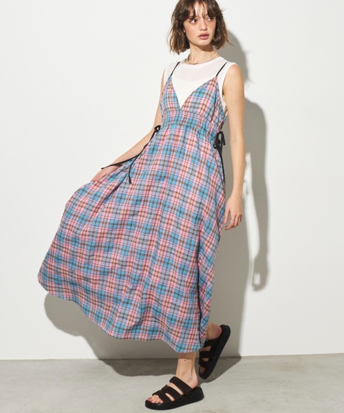 配色ボリュームシアーキャミワンピース