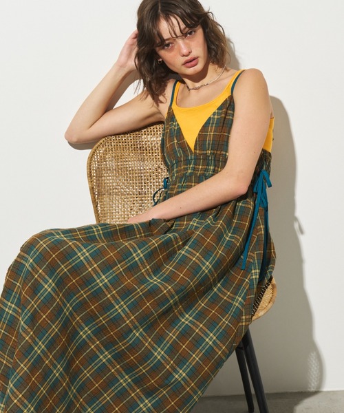 配色ボリュームシアーキャミワンピース