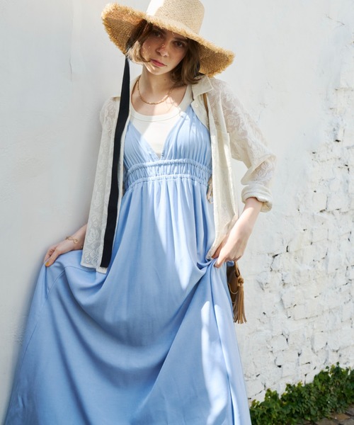 配色ボリュームシアーキャミワンピース