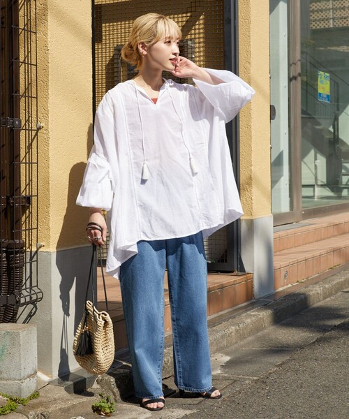 FREAK'S STORE(フリークスストア)の「WEB限定 インド ボイル スキッパー ボリューム ブラウス(シャツ/ブラウス・レディース・ブラック/オフホワイト/モカ/オレンジ/ブルーグリーン・フリ-)」の7枚目の写真
