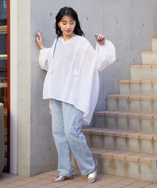 ◆綿麻ボイルスキッパーボリュームブラウス 綿麻ボイルスキッパーボリュームブラウス | human woman