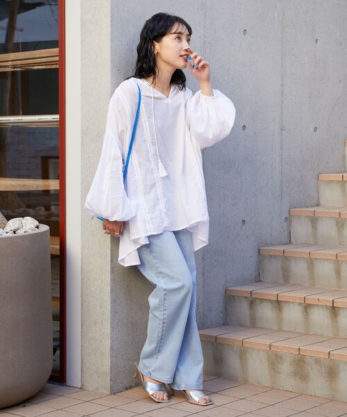 FREAK'S STORE(フリークスストア)の「WEB限定 インド ボイル スキッパー ボリューム ブラウス(シャツ/ブラウス・レディース・ブラック/オフホワイト/モカ/オレンジ/ブルーグリーン・フリ-)」の12枚目の写真