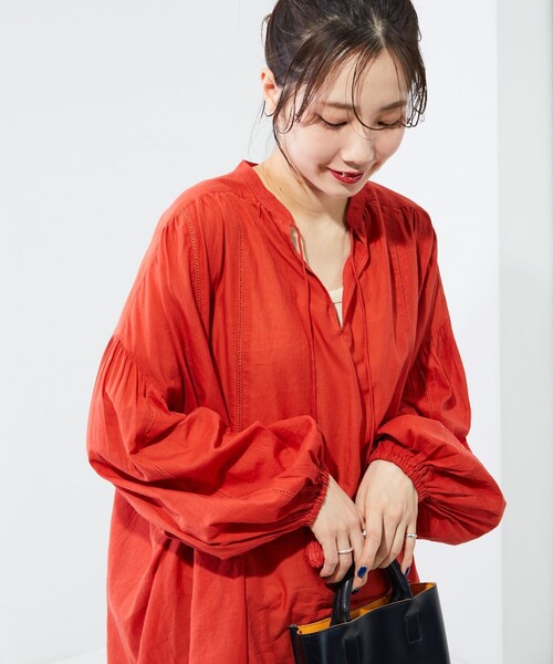 FREAK'S STORE(フリークスストア)の「WEB限定 インド ボイル スキッパー ボリューム ブラウス(シャツ/ブラウス・レディース・ブラック/オフホワイト/モカ/オレンジ/ブルーグリーン・フリ-)」の5枚目の写真
