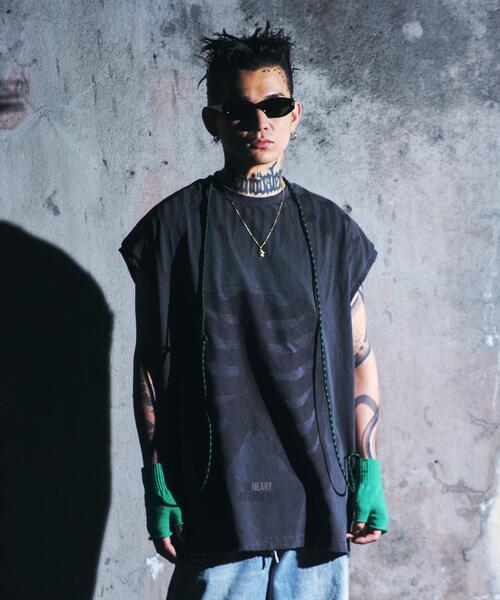 DANKE SCHON ボーンプリントデストロイノースリーブカットソー M DANKE SCHON ボーンプリントデストロイノースリーブカットソー M