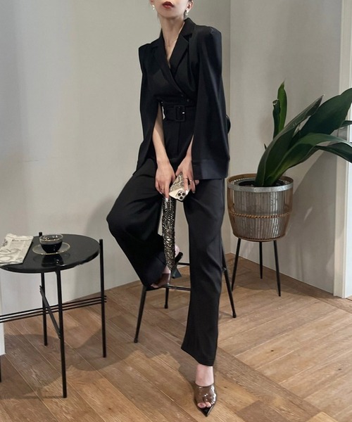 ROYAL PARTY（ロイヤルパーティー）の「【丈が選べる】ベルト付ケープ風オールインワン（つなぎ/オールインワン・レディース・ブラック/オフホワイト/ピンク/ライトグレー・FREE/SHORT）」の17枚目の写真