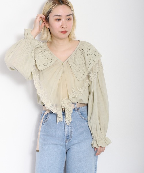 ほぼ新品　ドゥーズィエムクラス　フレンチレースチュールブラウス　シャツ ほぼ新品 ドゥーズィエムクラス フレンチレースチュールブラウス