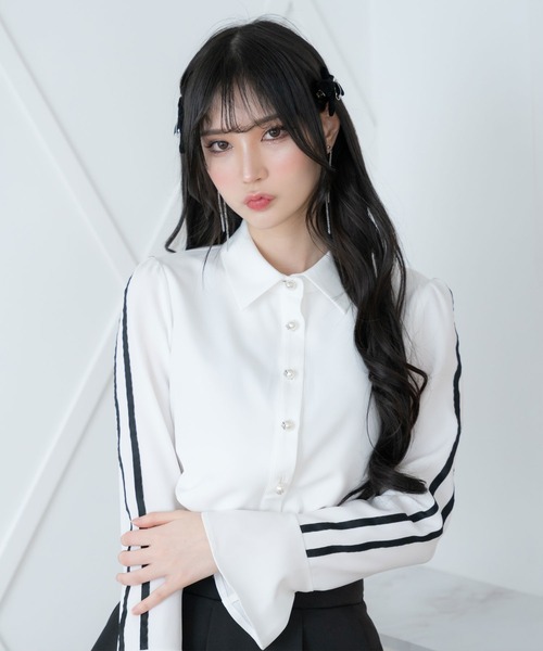 DearMyLoveMillor(ディアマイラブミラー)の「ベルスリーブラインブラウス(シャツ/ブラウス・レディース・ベビーピンク/ブラック・3L/LL/LARGE/MEDIUM)」の2枚目の写真