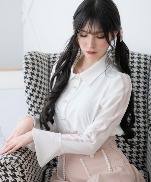 DearMyLoveMillor(ディアマイラブミラー)の「ベルスリーブラインブラウス(シャツ/ブラウス・レディース・ベビーピンク/ブラック・3L/LL/LARGE/MEDIUM)」の8枚目の写真