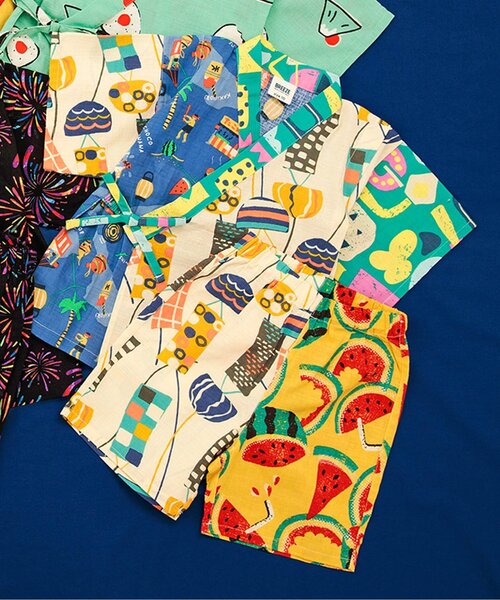 BREEZE（ブリーズ）の「【すっぽり着られる】総柄いろいろ甚平（浴衣・キッズ・キナリ/ミント/レインボー/エメラルド/アイボリー/ブラック/ネイビー/イエロー・90/100/110/120/80/130/140）」の8枚目の写真