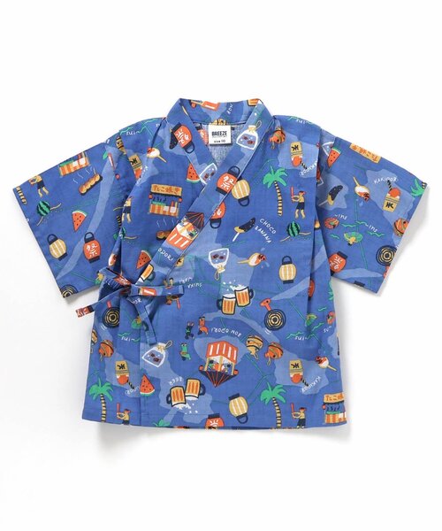 BREEZE（ブリーズ）の「【すっぽり着られる】総柄いろいろ甚平（浴衣・キッズ・キナリ/ミント/レインボー/エメラルド/アイボリー/ブラック/ネイビー/イエロー・90/100/110/120/80/130/140）」の15枚目の写真