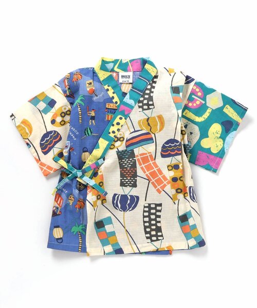 BREEZE（ブリーズ）の「【すっぽり着られる】総柄いろいろ甚平（浴衣・キッズ・キナリ/ミント/レインボー/エメラルド/アイボリー/ブラック/ネイビー/イエロー・90/100/110/120/80/130/140）」の16枚目の写真