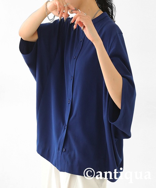 antiqua(アンティカ)の「ハーフスリーブシャツ(シャツ/ブラウス・レディース・ブラック/ホワイト/ネイビー・P/R)」の1枚目の写真