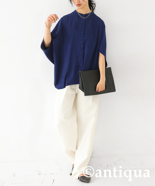 antiqua(アンティカ)の「ハーフスリーブシャツ(シャツ/ブラウス・レディース・ブラック/ホワイト/ネイビー・P/R)」の22枚目の写真