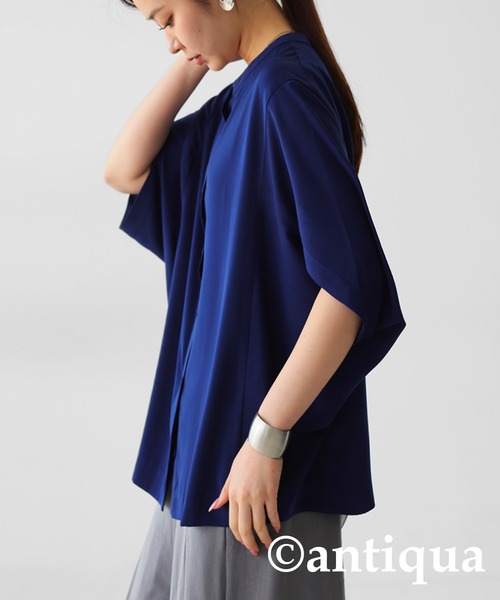 antiqua(アンティカ)の「ハーフスリーブシャツ(シャツ/ブラウス・レディース・ブラック/ホワイト/ネイビー・P/R)」の15枚目の写真