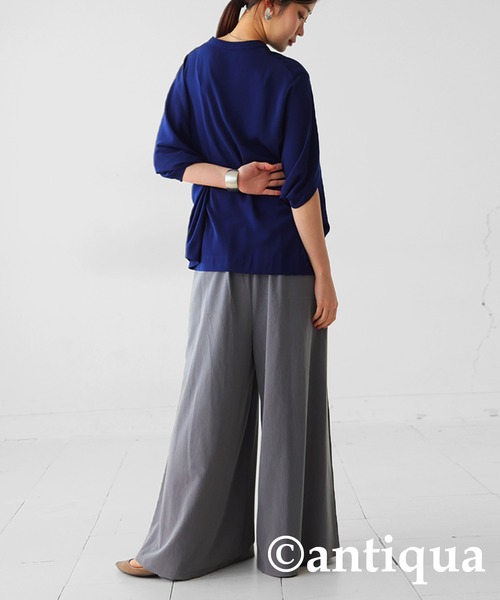 antiqua(アンティカ)の「ハーフスリーブシャツ(シャツ/ブラウス・レディース・ブラック/ホワイト/ネイビー・P/R)」の14枚目の写真