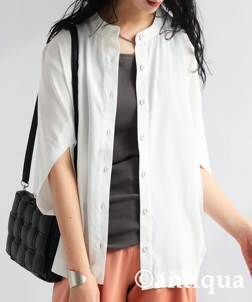 antiqua(アンティカ)の「ハーフスリーブシャツ(シャツ/ブラウス・レディース・ブラック/ホワイト/ネイビー・P/R)」の7枚目の写真