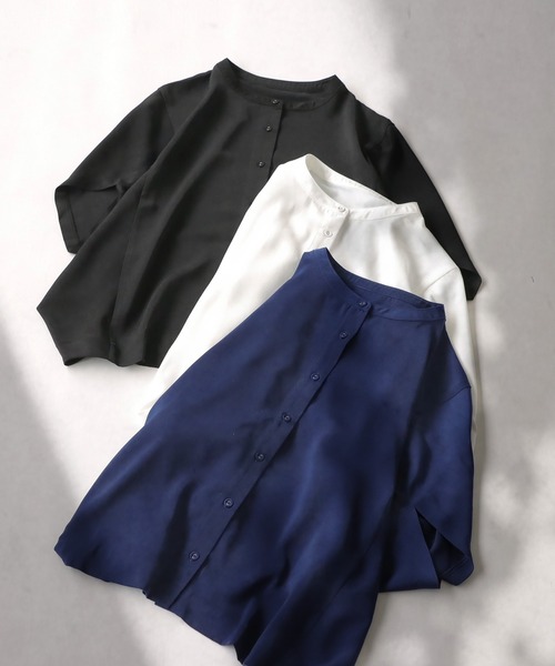 antiqua(アンティカ)の「ハーフスリーブシャツ(シャツ/ブラウス・レディース・ブラック/ホワイト/ネイビー・P/R)」の16枚目の写真