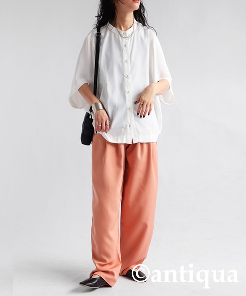 antiqua(アンティカ)の「ハーフスリーブシャツ(シャツ/ブラウス・レディース・ブラック/ホワイト/ネイビー・P/R)」の4枚目の写真