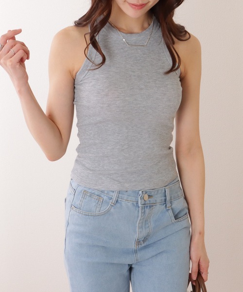 Lace Ladies(レースレディース)の「クルーネック コンパクト ベーシック ノースリーブ トップス(タンクトップ・レディース・ライトグレー/ブラック/ホワイト/ダークグレー・M/XL)」の5枚目の写真