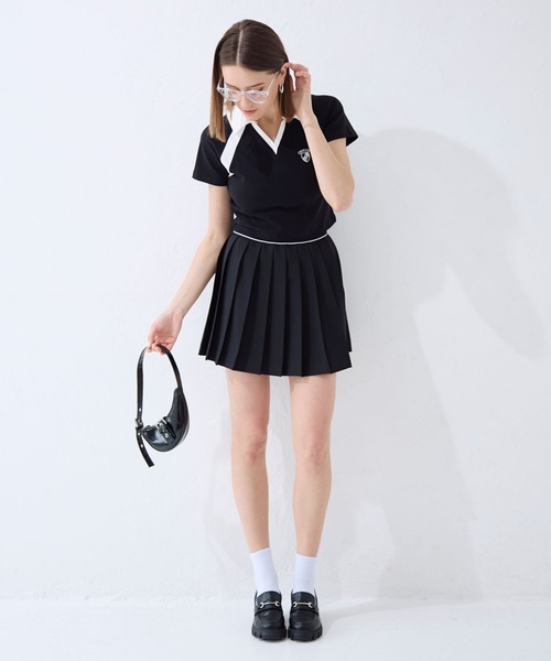 新品　エレッセ Tシャツ スカート セット FOREVER21 アンダースパッツ セール】【2024SS】襟付きスキッパーTシャツ（Tシャツ