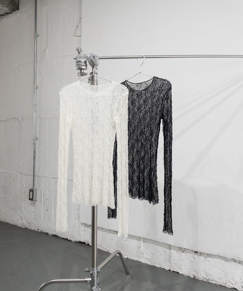 アイレネ - IRENE | Lace Print Mesh Tops-Light Gray-36の通販
