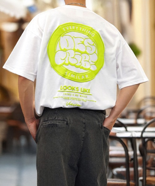 Burner（バーナー）の「【GROOVY STORE】サガラ刺繍オーバーサイズTシャツ UVカット＆COOL&DRY（Tシャツ/カットソー・メンズ・グリーン/ホワイト系その他2/ブラック/サックスブルー/ピンク/ホワイト/スミクロ/モカ/レモンイエロー/オフホワイト/ブラック系その他2/ライトブラック/ホワイト系その他3/ピンク系その他2/ネイビー/ミント/サックスブルー系2/ダークグリーン系2/ブラック系その他3/ホワイト系その他4・M/L/LL）」の6枚目の写真