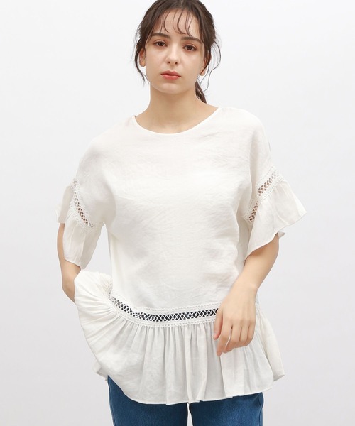 LAKOLE(ラコレ)の「ハシゴレースチュニック / 115147(チュニック・レディース・オフホワイト/ブラック/サックスブルー・SMALL/MEDIUM)」の1枚目の写真