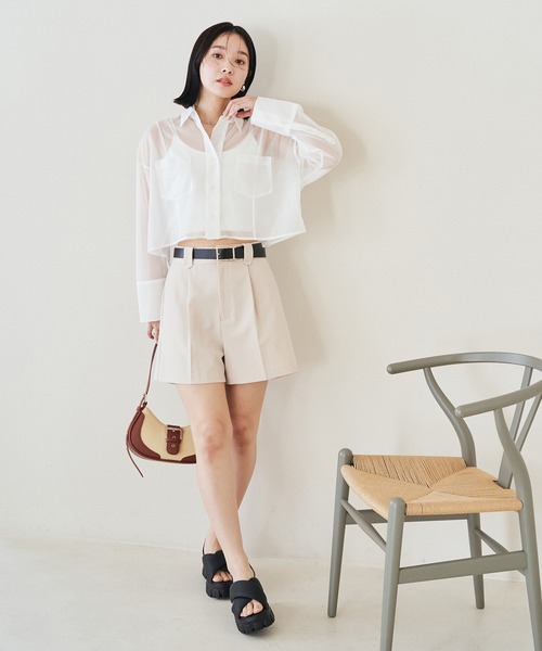 ブラウス シャツ 「ZOZO限定」バックベルト シアーシャツ クロップド レディース セール】シアークロップドシャツ（シャツ/ブラウス）｜VIS（ビス