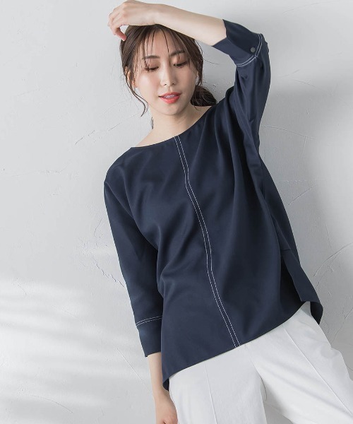 LAUTREAMONT(ロートレアモン)の「【WEB限定】【3サイズ】配色ステッチアムンゼンブラウス≪UV/透け防止/接触冷感/洗濯機で洗える≫(シャツ/ブラウス・レディース・パープル/ライトグレー/ホワイト/ブラック/ネイビー・11号/7号/9号)」の4枚目の写真