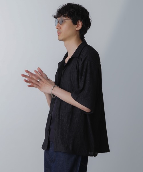 NORMANBROS（ノーマンブロス）の「NORMANBROS別注ワイドポケット楊柳シャツ 半袖（シャツ/ブラウス・メンズ・ブラック/アイボリー・M/L）」の2枚目の写真