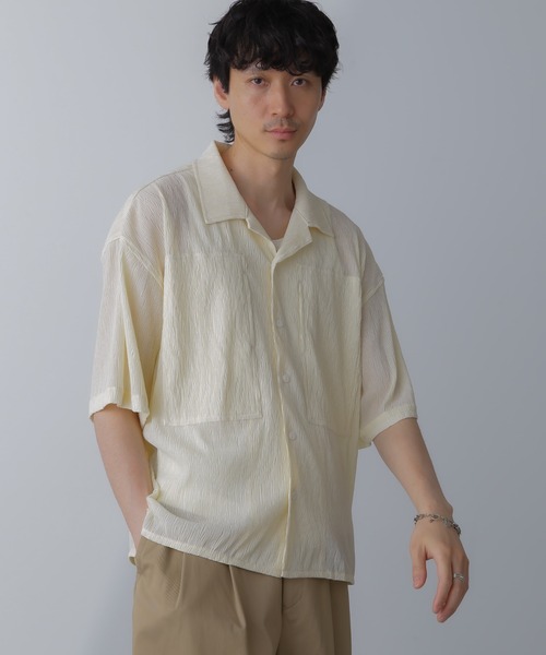 NORMANBROS（ノーマンブロス）の「NORMANBROS別注ワイドポケット楊柳シャツ 半袖（シャツ/ブラウス・メンズ・ブラック/アイボリー・M/L）」の3枚目の写真
