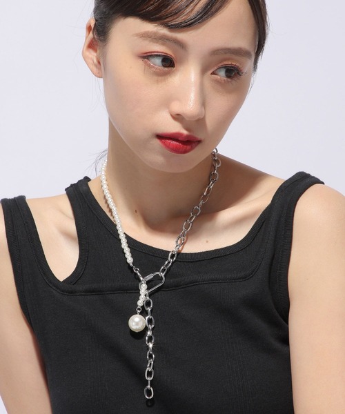 HARE（ハレ）の「MIXデザインネックレス(HARE)（ネックレス・レディース・シルバー/ホワイト・FREE）」の6枚目の写真