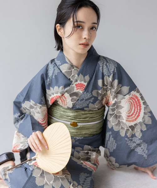 ゆかた館グレース こだわり浴衣5点セット (浴衣/帯/下駄/腰紐/着付け冊子) 変わり