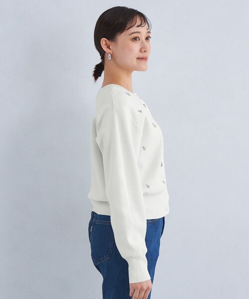 green label relaxing（グリーンレーベルリラクシング）の「ドットビジュー ニット カーディガン -ウォッシャブル-（カーディガン/ボレロ・レディース・ホワイト/ネイビー/ケリー/ダークグレー・FREE）」の13枚目の写真