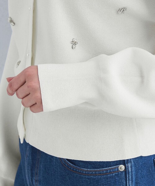 green label relaxing（グリーンレーベルリラクシング）の「ドットビジュー ニット カーディガン -ウォッシャブル-（カーディガン/ボレロ・レディース・ホワイト/ネイビー/ケリー/ダークグレー・FREE）」の10枚目の写真