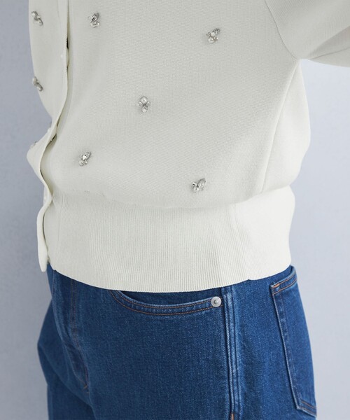 green label relaxing（グリーンレーベルリラクシング）の「ドットビジュー ニット カーディガン -ウォッシャブル-（カーディガン/ボレロ・レディース・ホワイト/ネイビー/ケリー/ダークグレー・FREE）」の9枚目の写真