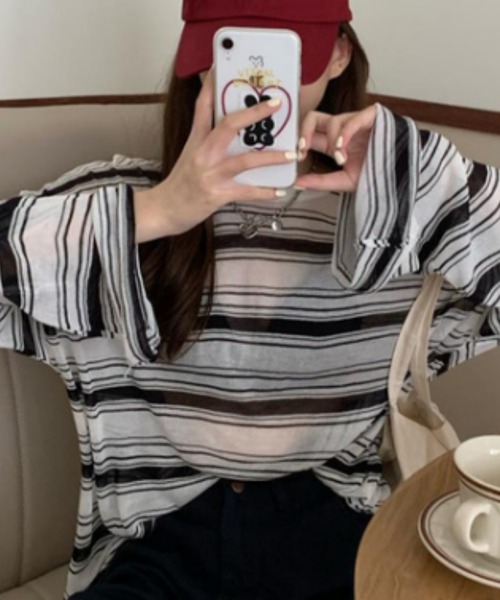 Vipoa（ヴィポア）の「ボーダーシアーカットソー（Tシャツ/カットソー・レディース・ブラック/ホワイト・FREE）」の10枚目の写真