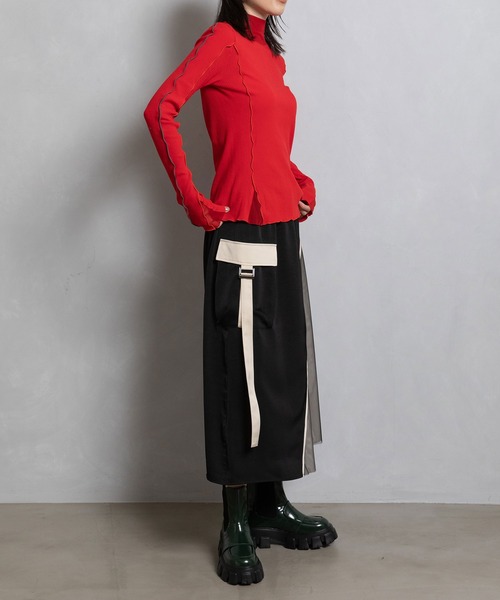 マルシャルテル MARECHAL TERRE リブチュールトップス Tシャツ 黒 MARECHAL TERRE tシャツ リブチュールトップス レディース