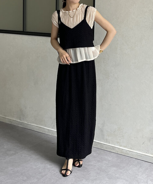 Thevon（ゼボン）の「ジャガードビスチェセットアップ（つなぎ/オールインワン・レディース・アイボリー/ブラック/カーキ・FREE）」の3枚目の写真