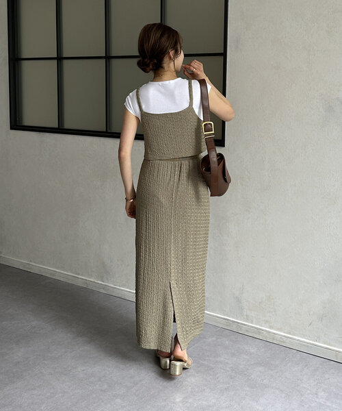 Thevon（ゼボン）の「ジャガードビスチェセットアップ（つなぎ/オールインワン・レディース・アイボリー/ブラック/カーキ・FREE）」の6枚目の写真