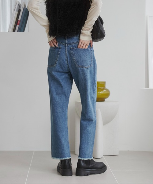 人気特価をすべて セール】裾 パンツ（デニムパンツ デニム ストレート フリンジ パンツ