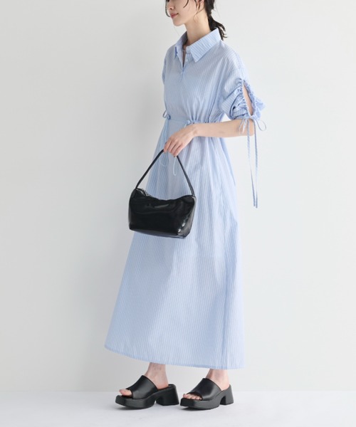 MERLOT(メルロー)の「2wayドロストシャツワンピース(シャツワンピース・レディース・ベージュ/ライトブルー・FREE)」の2枚目の写真